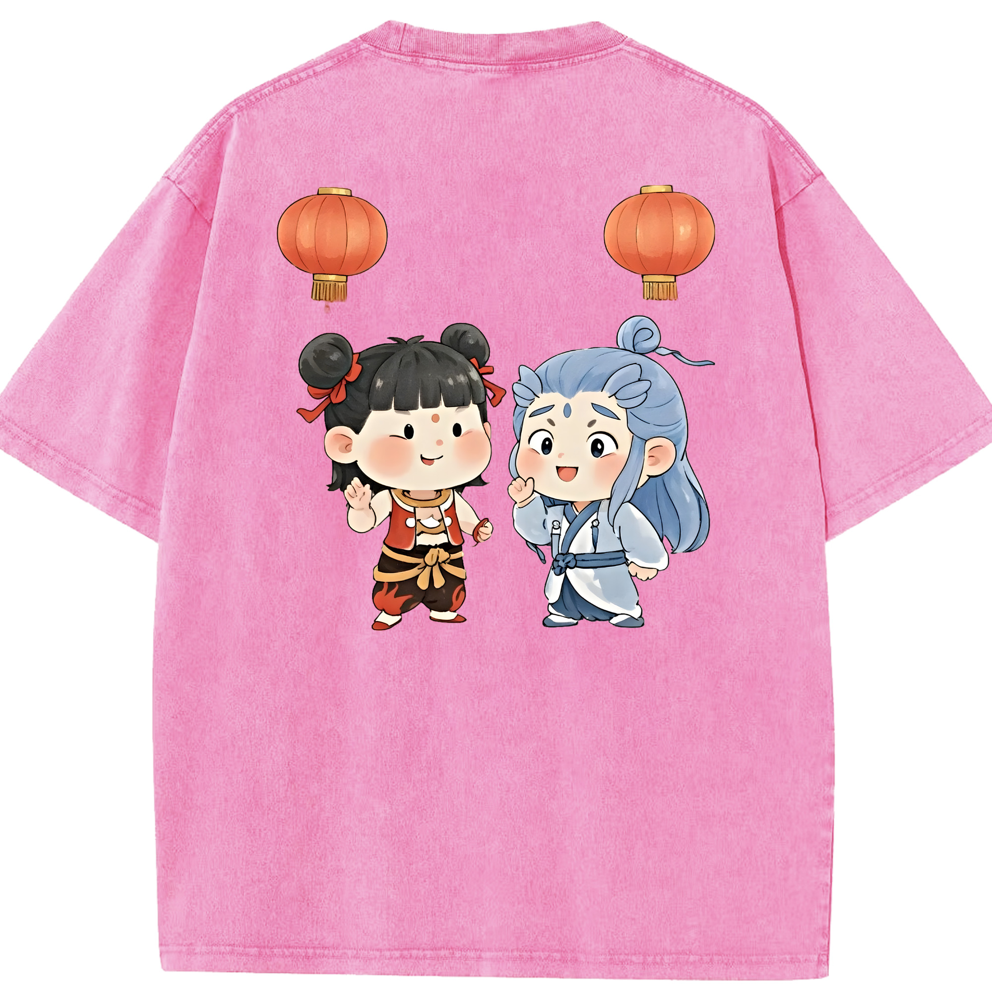 （画像用） Ne Zha 2 ナタ 魔童の大暴れ 綿100% ヴィンテージ風 半袖Tシャツ（背面プリント）